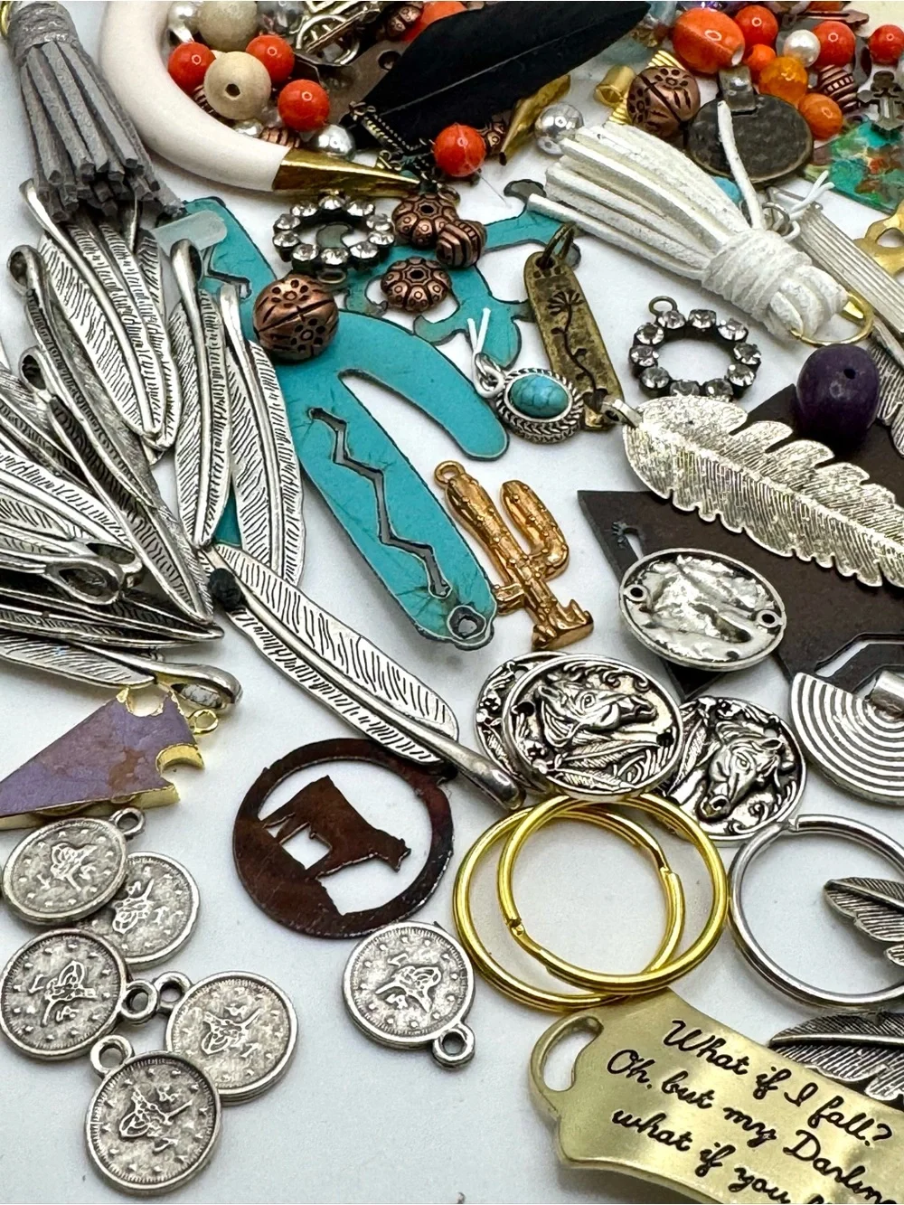 Vintage Western Boho  Mixed Metal and Turquoise Charm Set Findings box 36